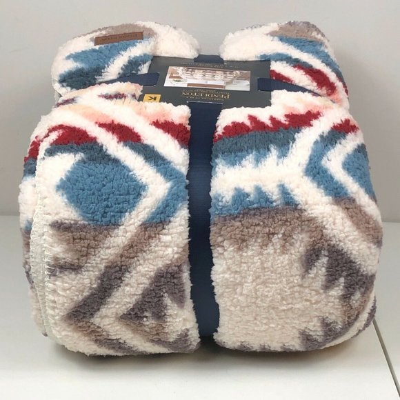 Pendleton Sherpa Fleece Blanket King White S Multi New 112 X 92 Inches New - Picture 8 of 11
